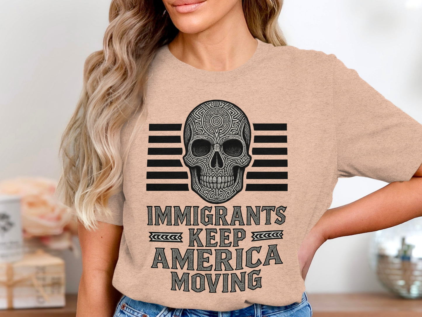 Immigrants Keep America Moving Skull T-shirt