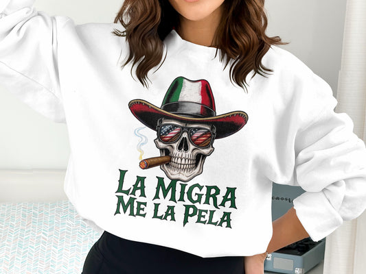 La Migra Me La Pela Skull Cigar Graphic Sweatshirt product type