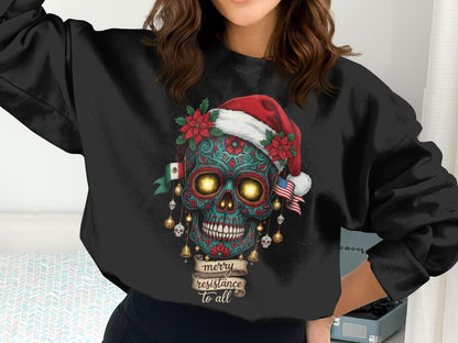 Festive Skull Christmas Design Merry Resistance Sweatshirt