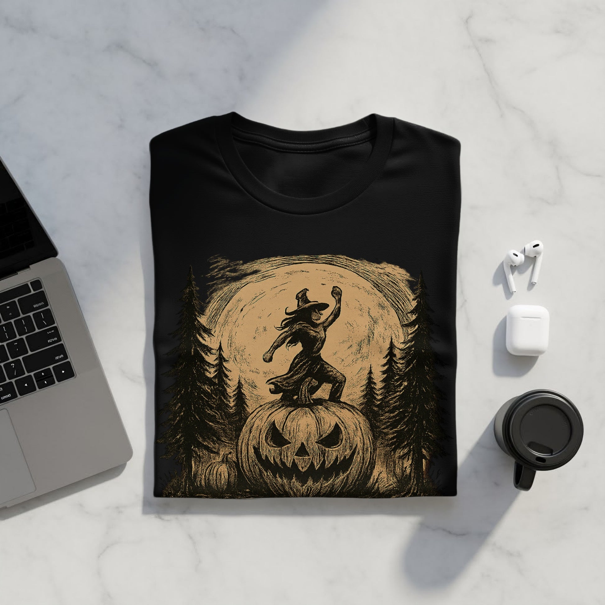 Halloween Witch Pumpkin Forest Scene T-Shirt product