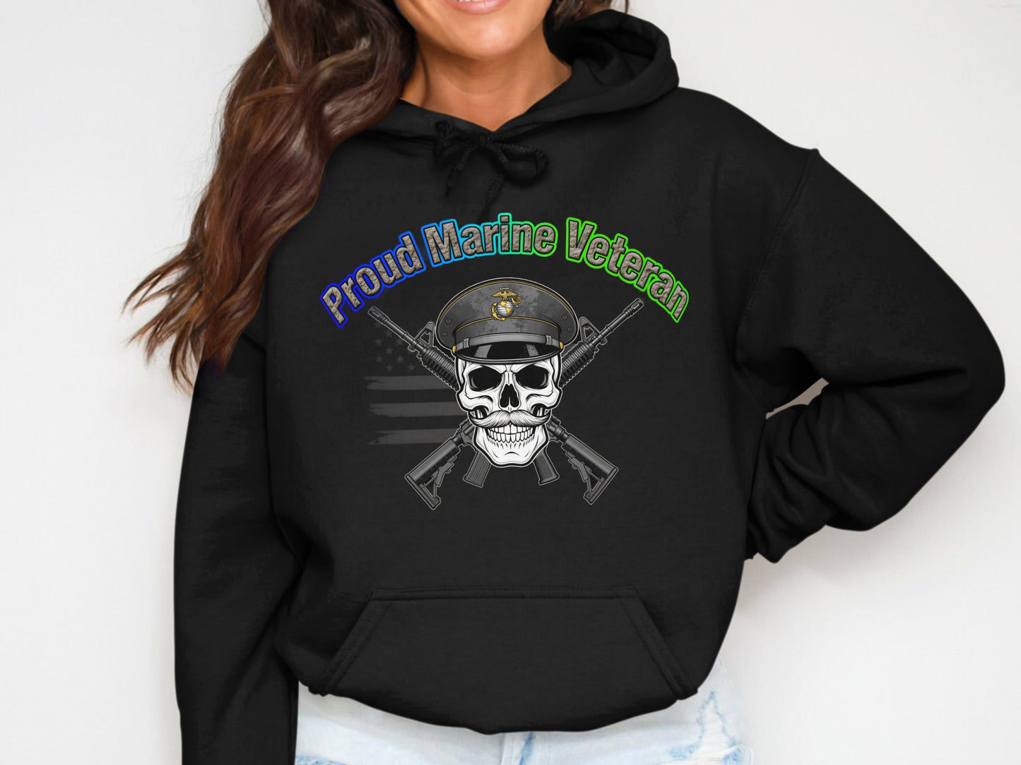 Proud Marine Veteran Skull Hooded Sweatshirt Product