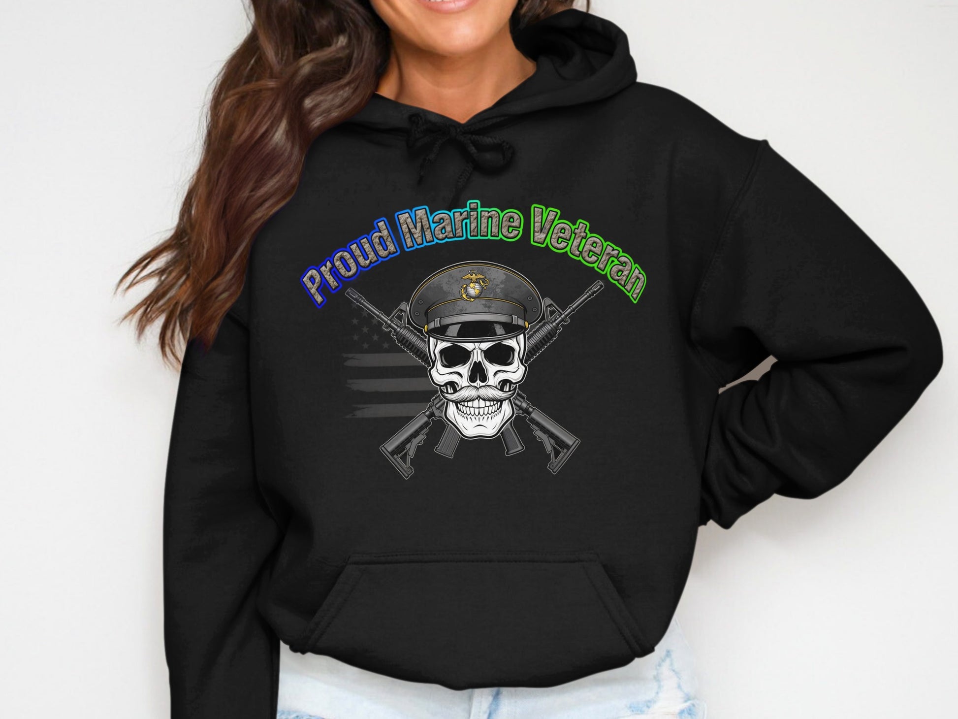 Proud Marine Veteran Skull Hooded Sweatshirt Product