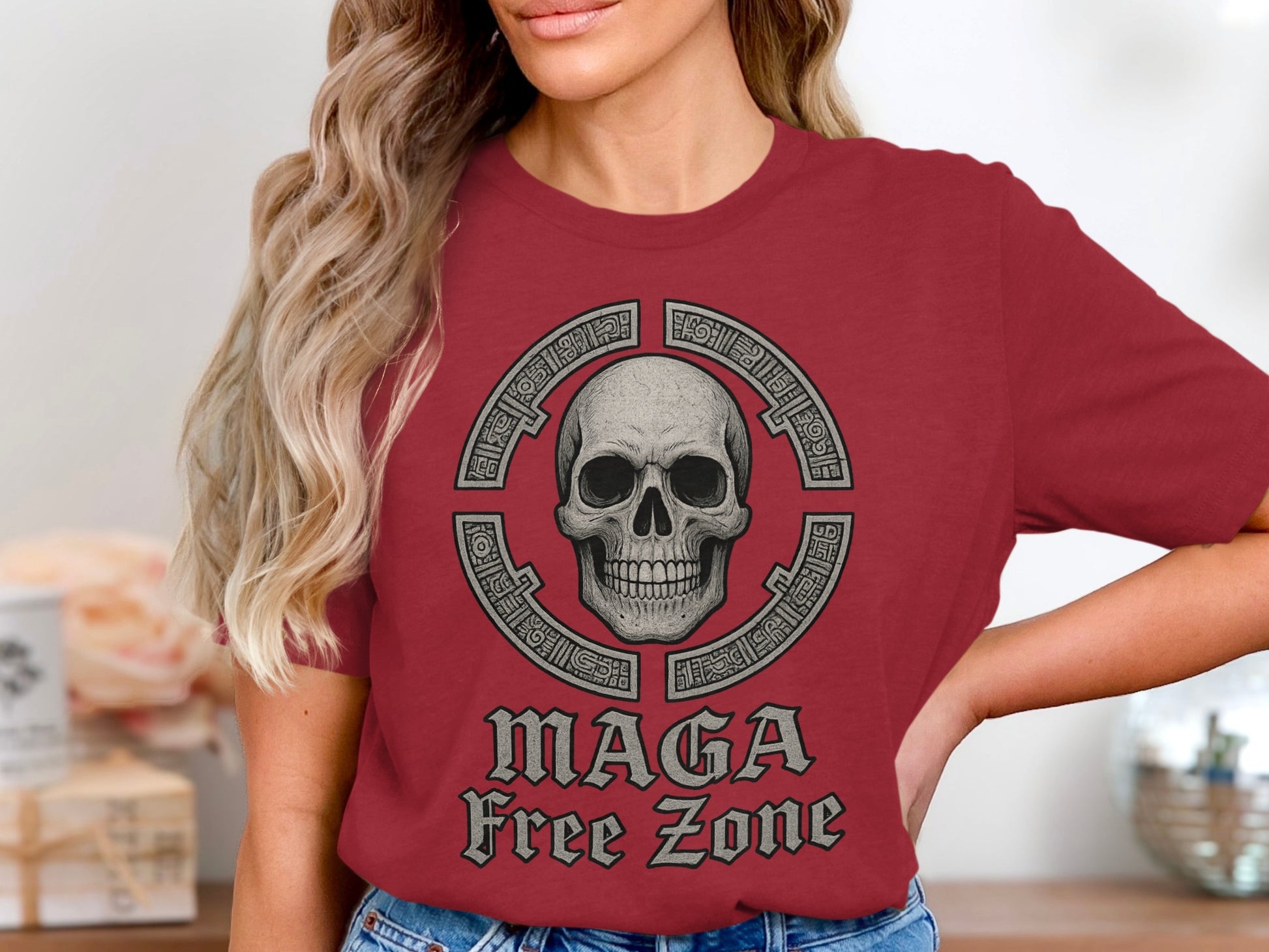 Skull Design MAGA Free Zone Statement Shirt