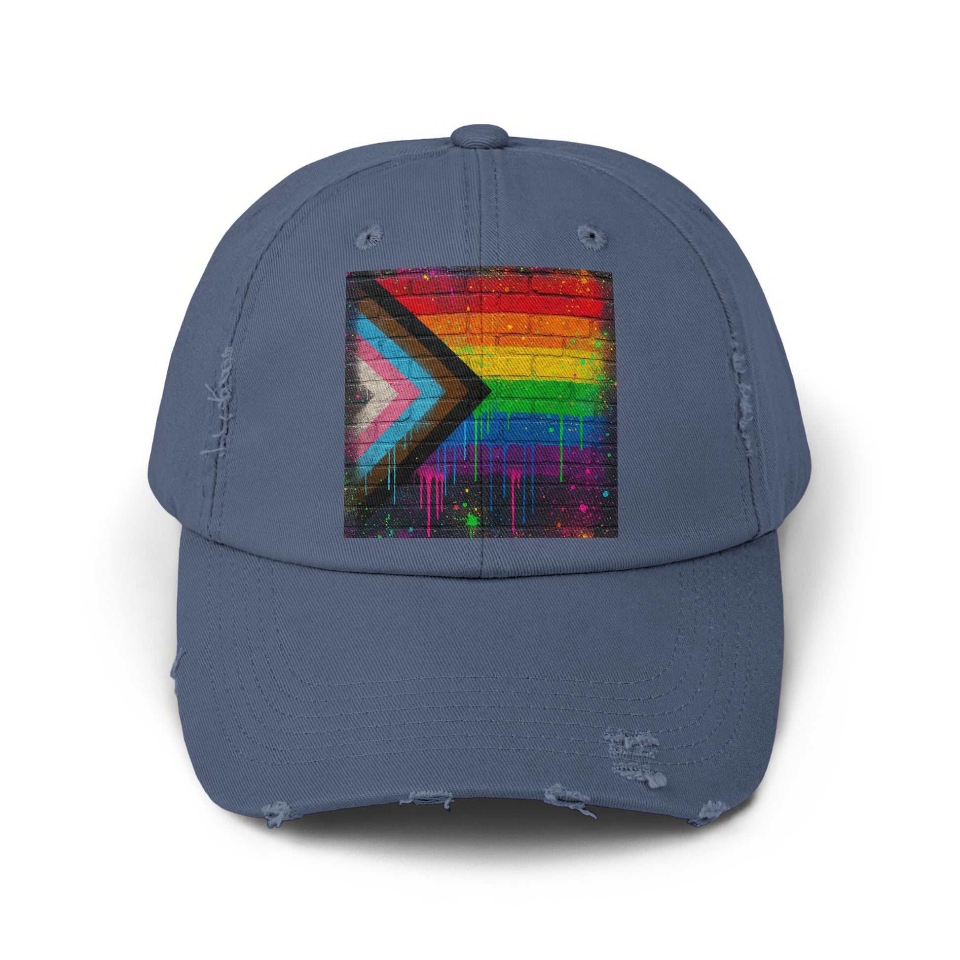 Colorful Rainbow Design Distressed Look Cap product type