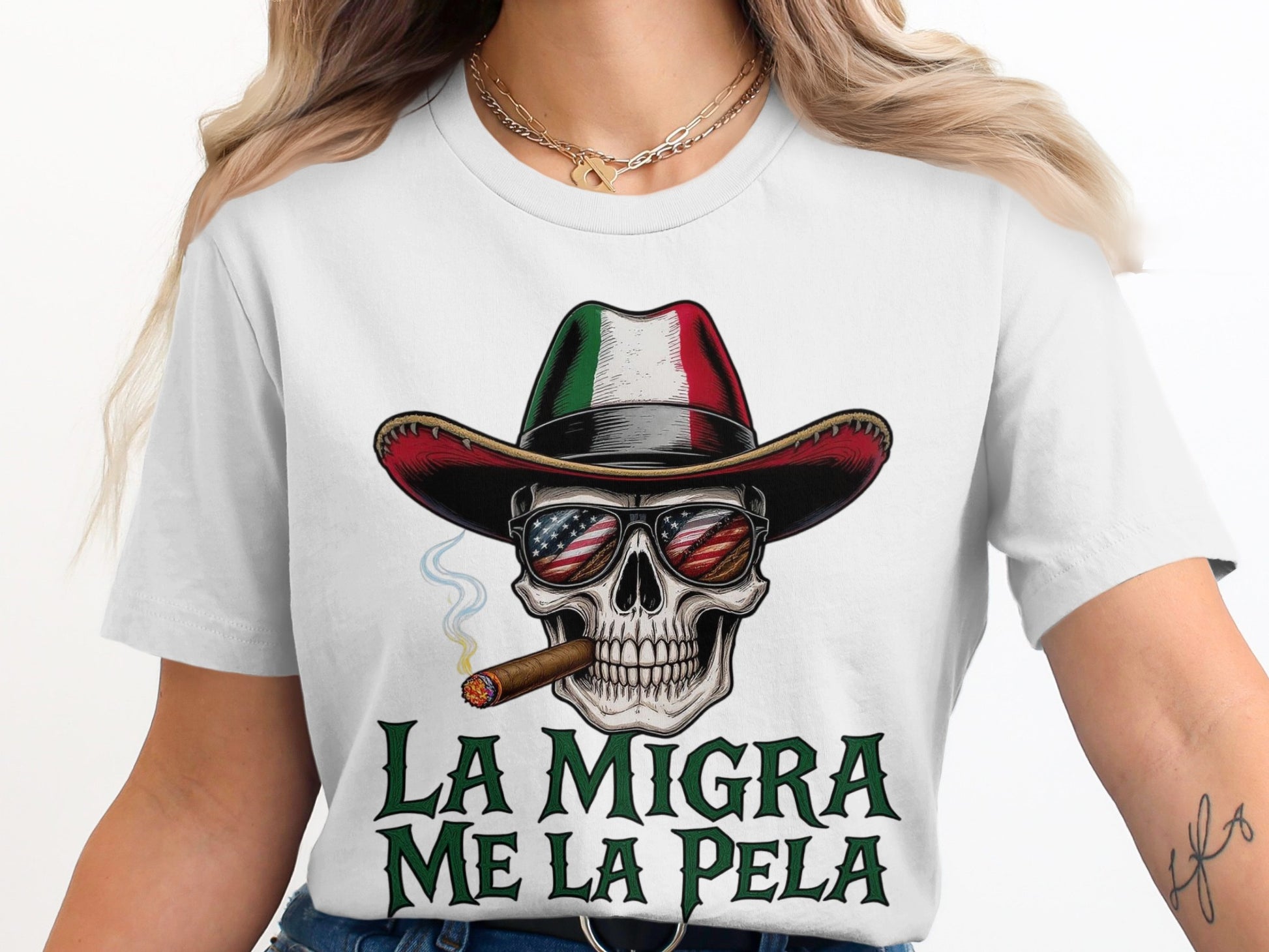 La Migra Me La Pela Unique Skull Graphic Shirt product