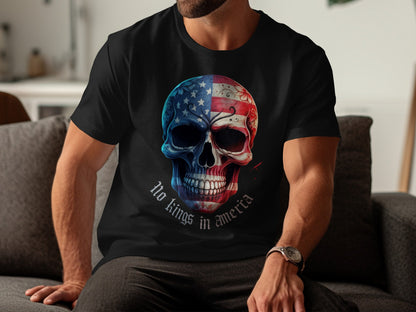 No Kings in America Skull Flag Graphic Shirt product