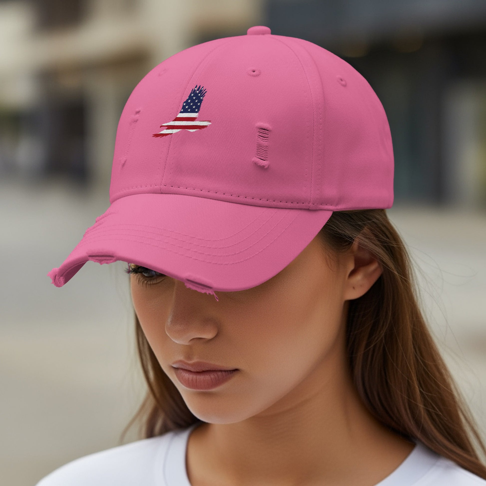 Distressed American Flag Patch Pink Baseball Cap product