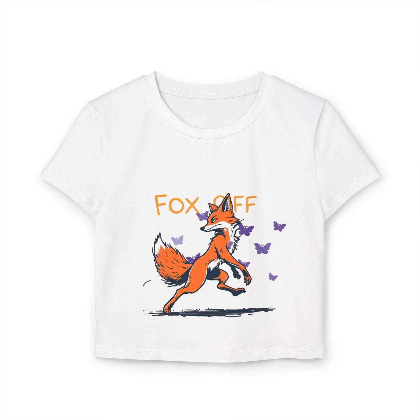 Whimsical Women's Baby Tee - Fox Off Graphic, Cute Cropped T-Shirt, Animal Lover Gift, Casual Summer Top, Trendy Graphic Tee