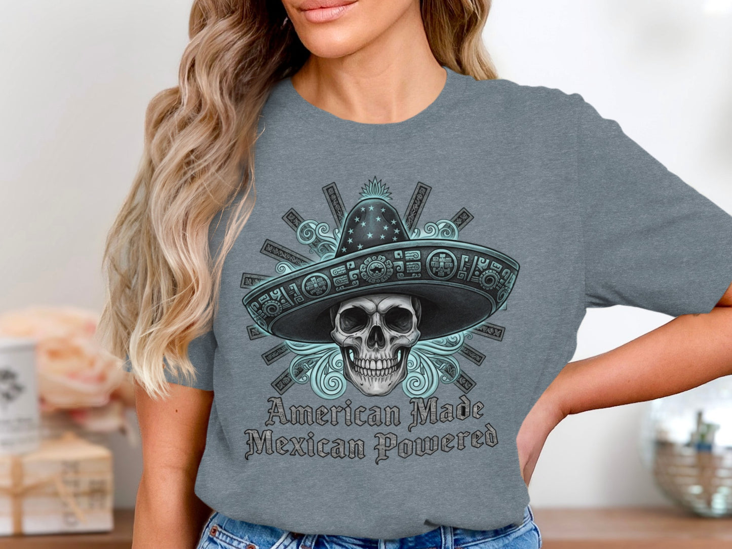 American Made Mexican Powered Skull Graphic Shirt