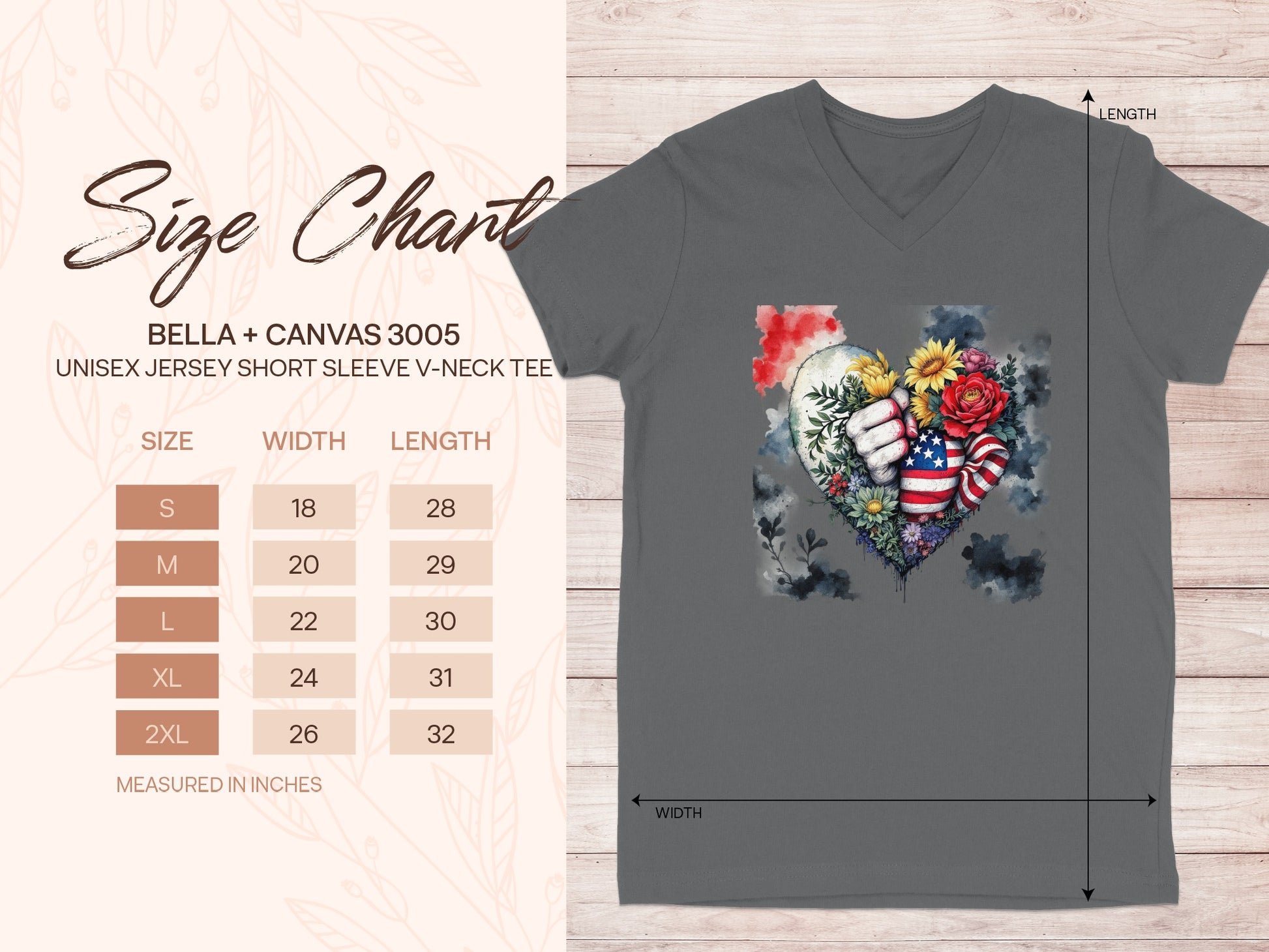 Heart and Flower Graphic V-Neck T-Shirt product