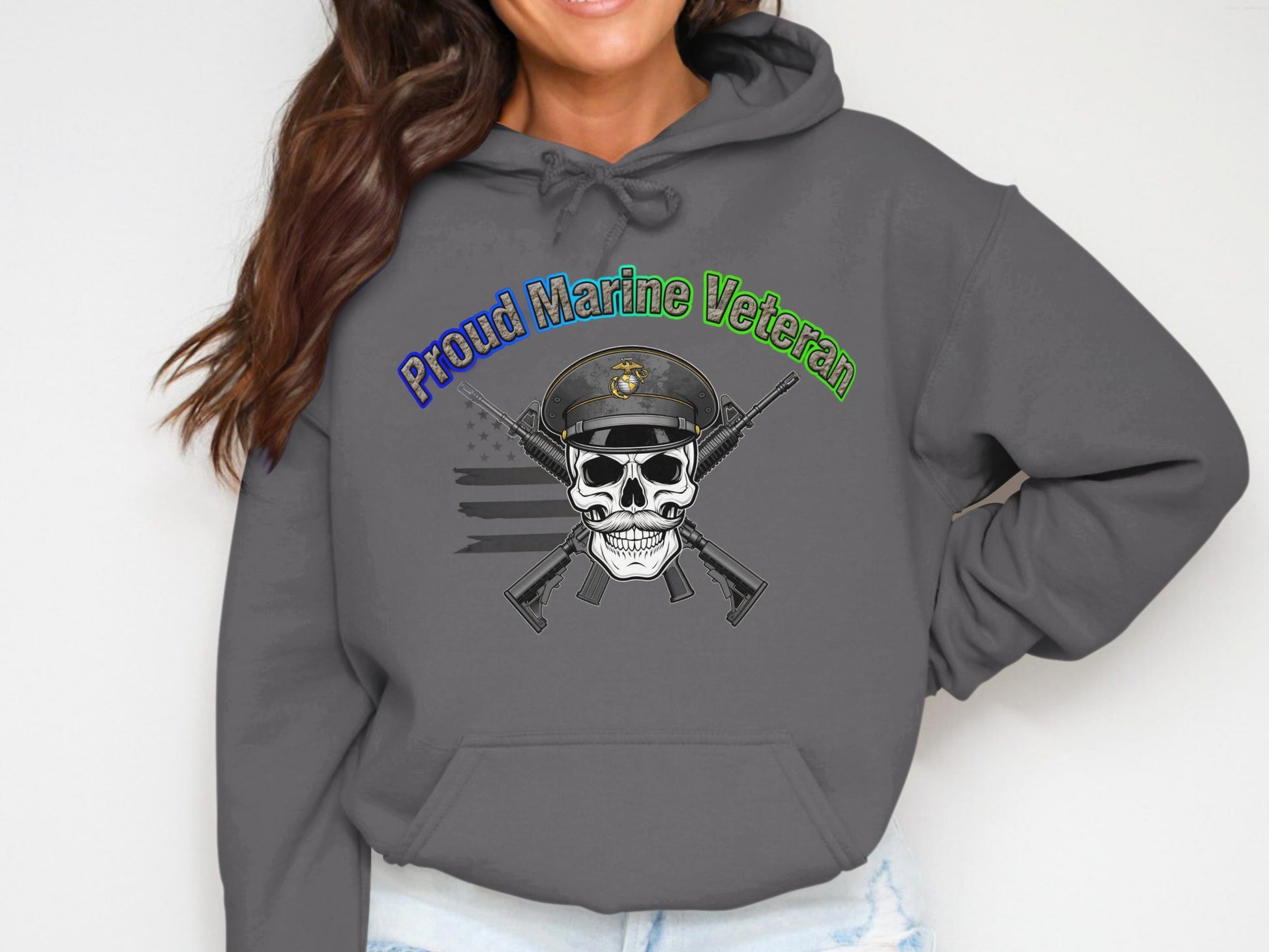 Proud Marine Veteran Skull Graphic Hoodie