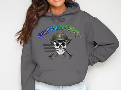 Proud Marine Veteran Skull Graphic Hoodie