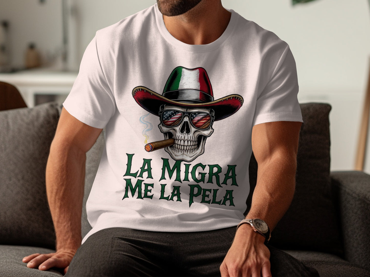 La Migra Me La Pela Skull T-Shirt unique product type