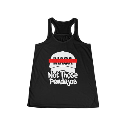 Black tank top with a white baseball cap graphic and "MAGA Not Those Pendejos" text.