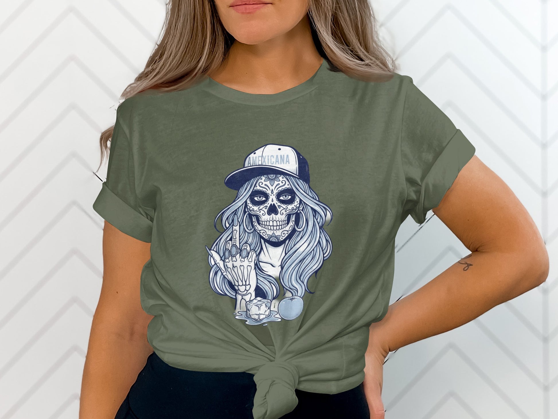 Mysterious Lady Wearing Cap Graphic Tee Shirt