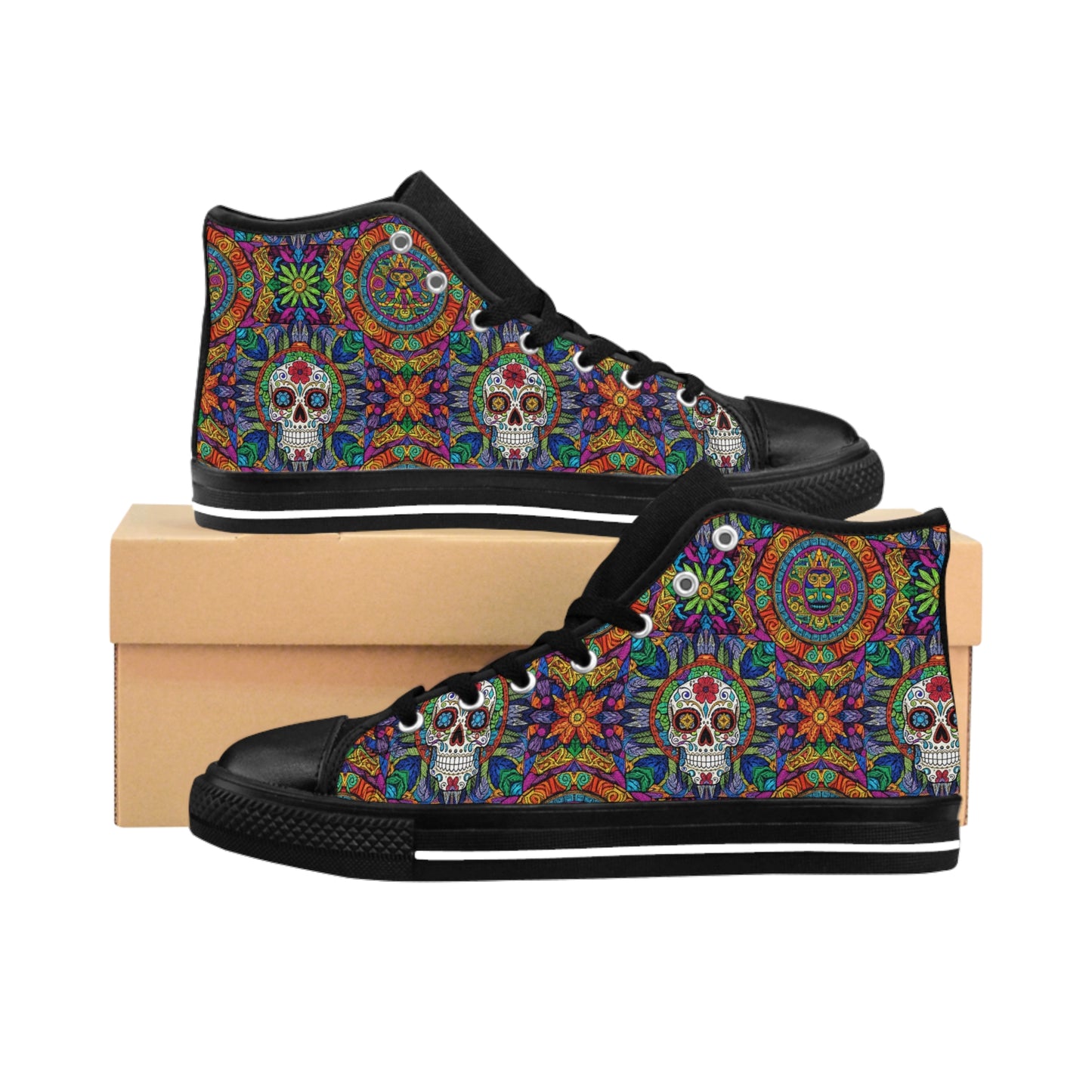 Vibrant Skull Sneakers for Women | Colorful High Top Shoes | Unique Gift for Art Lovers | Festival Footwear | Boho Style Fashion