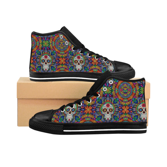 Vibrant Skull Sneakers for Women | Colorful High Top Shoes | Unique Gift for Art Lovers | Festival Footwear | Boho Style Fashion