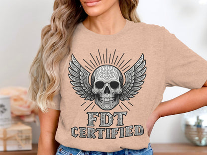 FDT Certified Skull Wing Design Graphic T-shirt