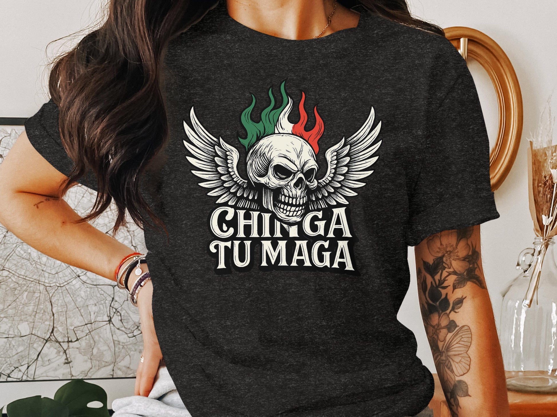 Chinga Tu Maga Skull Wings Graphic Tee product type