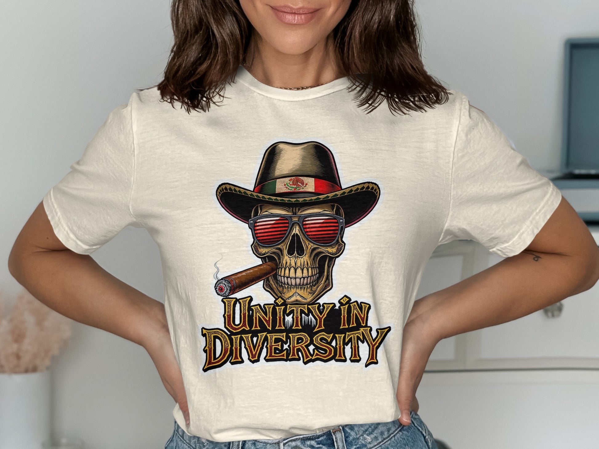 Unity in Diversity skull with hat graphic t-shirt product