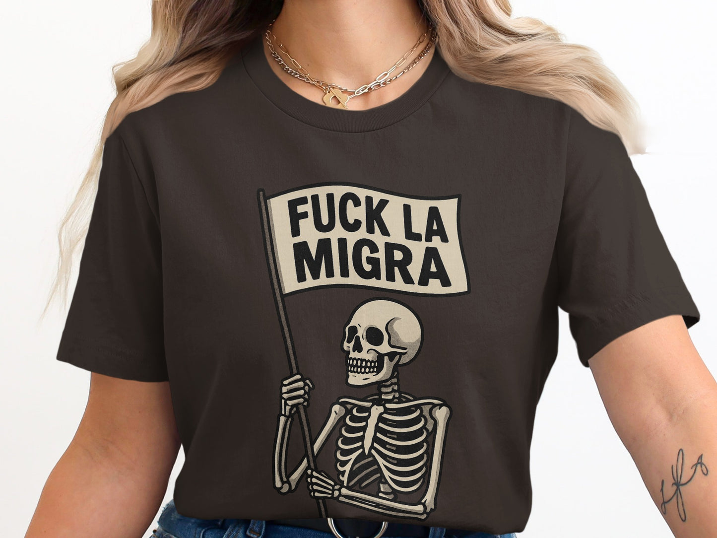 Skeleton Holding Flag Graphic T-shirt product