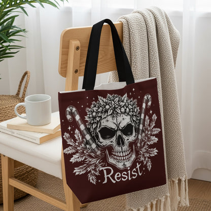 Resist Skull and Candy Cane Tote Bag for Daily Use