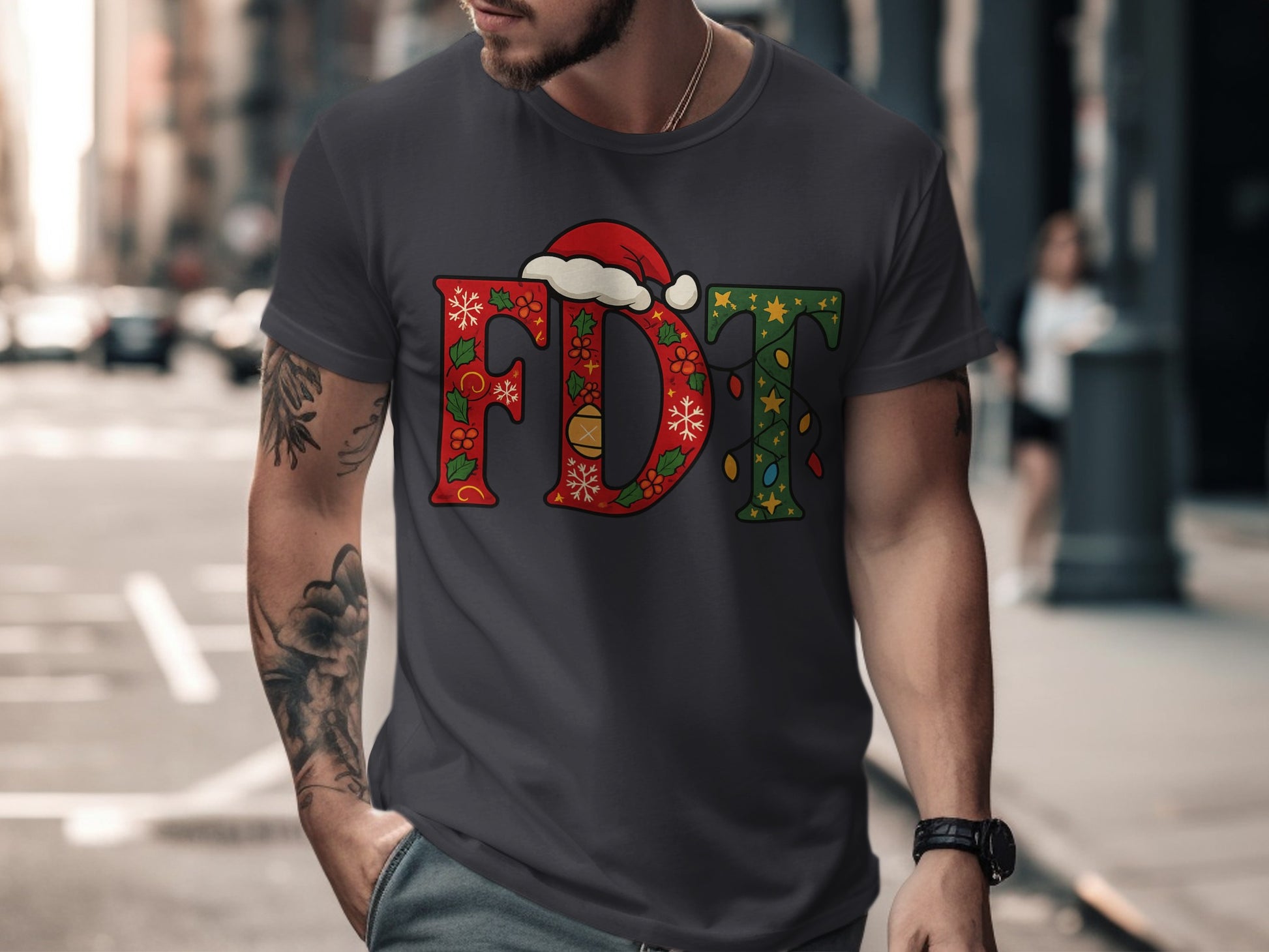 Festive FDT Santa Hat Christmas Graphic T-Shirt