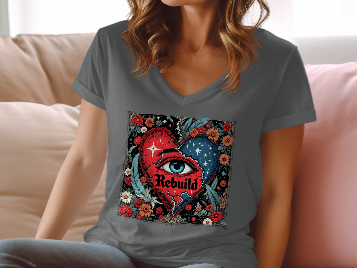 Rebuild Eye in Heart with Flowers Graphic T-shirt product