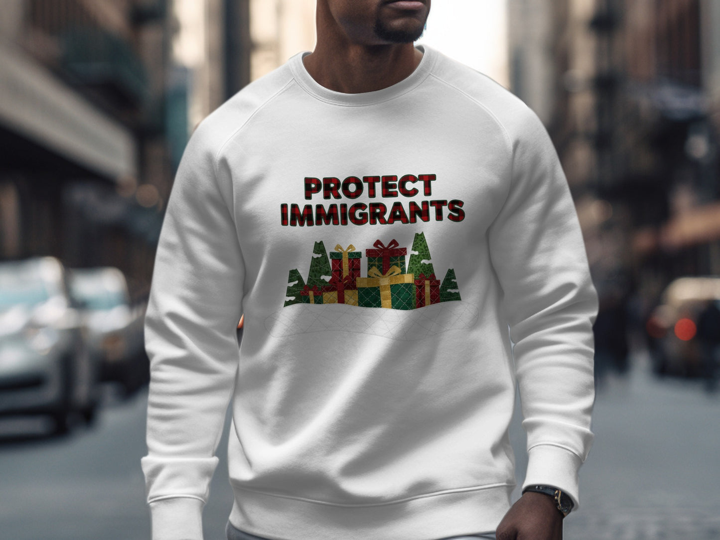 Protect Immigrants Sweatshirt with Holiday Design
