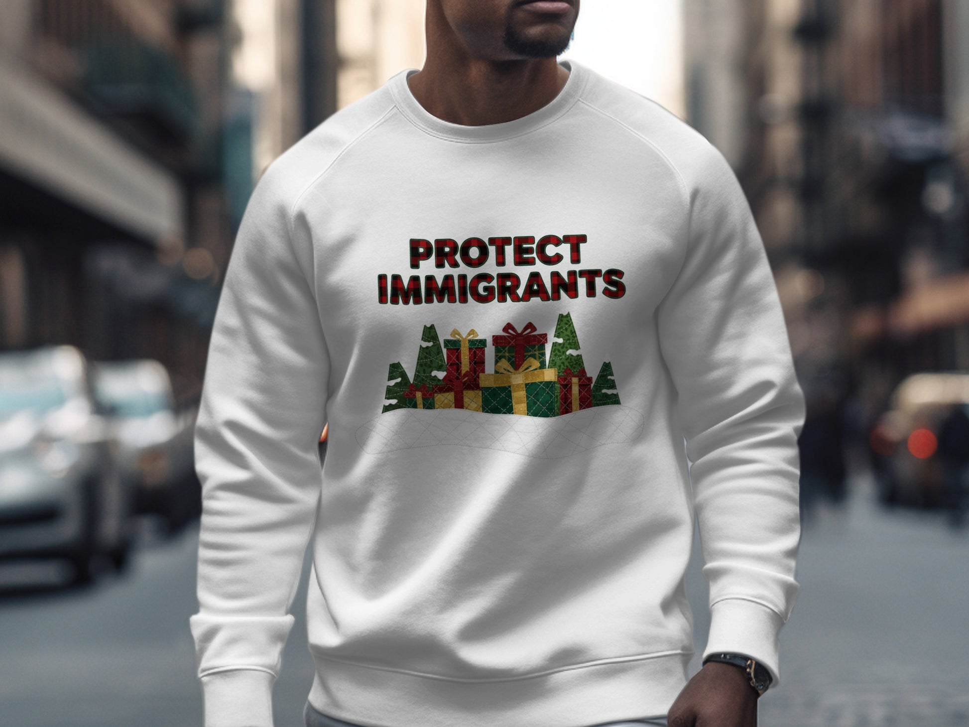 Protect Immigrants Sweatshirt with Holiday Design