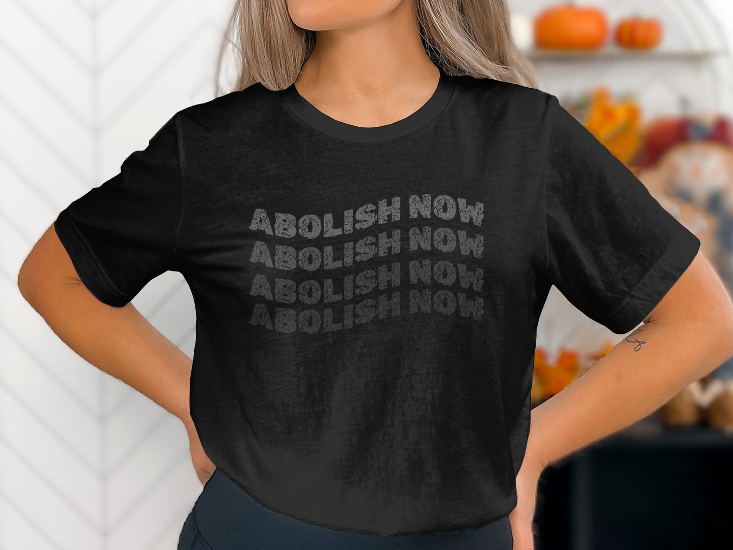 Abolish Now Text Graphic Black Short Sleeve T Shirt