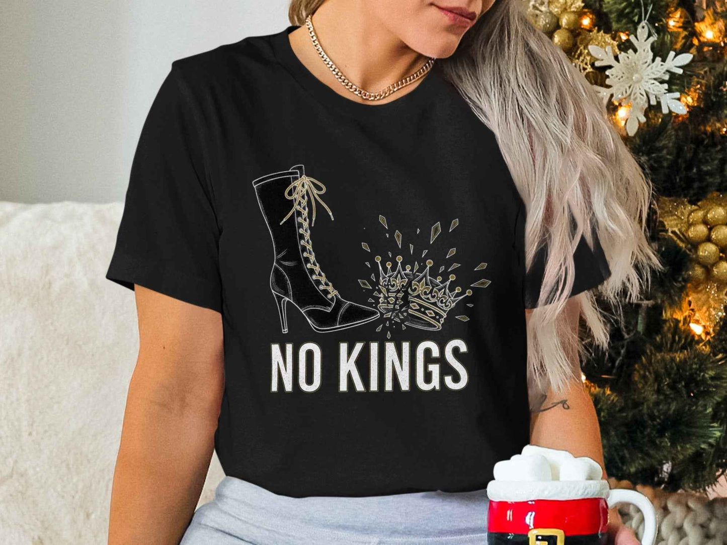 No Kings Statement T-Shirts, Powerful Boot Crushing Crown Design, Anti Monarchy, Feminist Rebellion, Edgy Graphic Tee