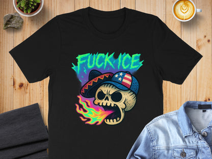 Flaming Skull with Hat Design T-Shirt product type