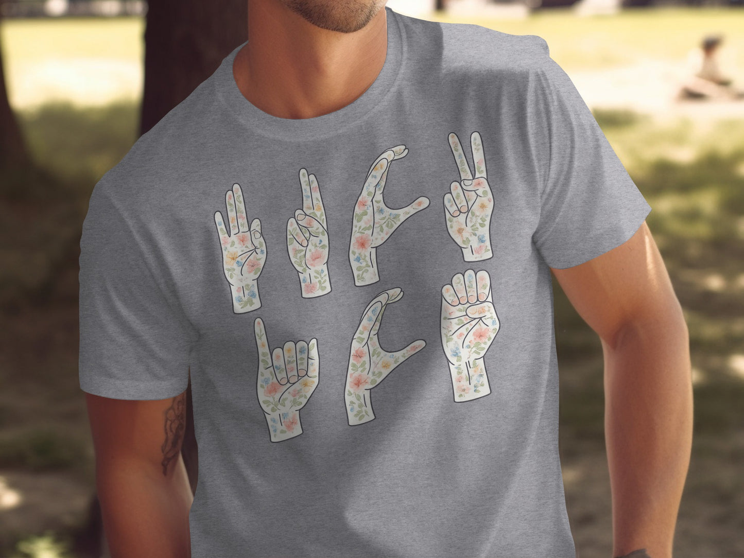 Floral Hand Gesture Graphic Men's T-Shirt