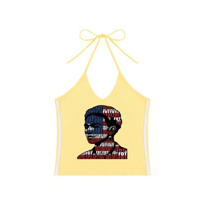 Subtle FDT Frida Kahlo Women's Color Block Halter Crop Tank Top