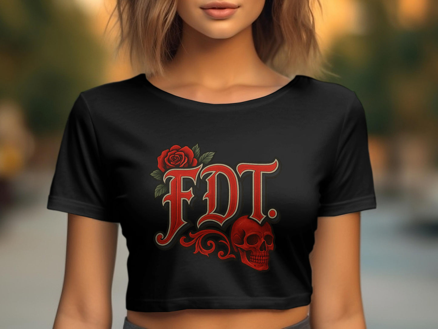 Trendy FDT Skull and Rose Graphic Crop Top product