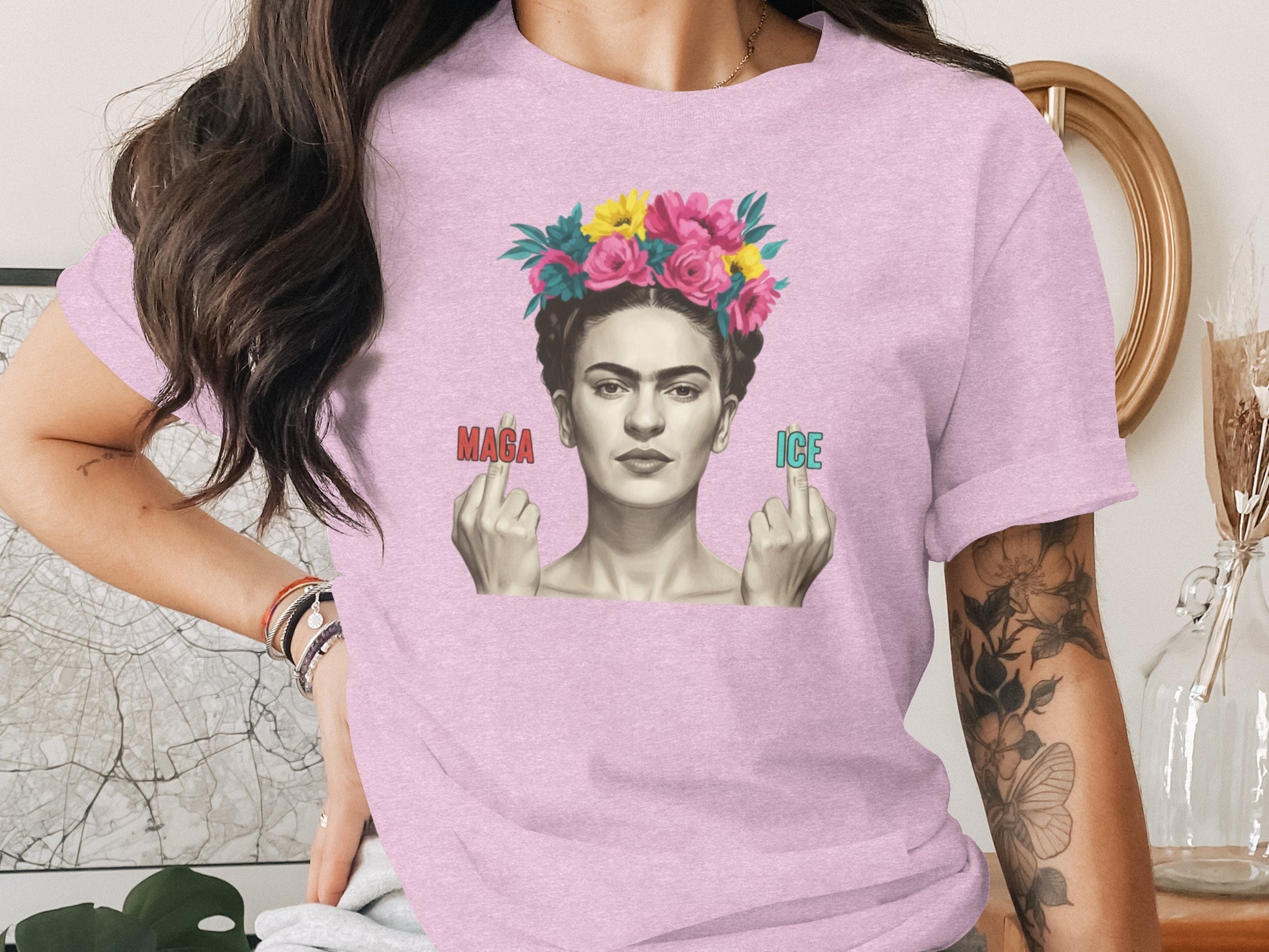 Colorful Floral Portrait Graphic Tee Shirt