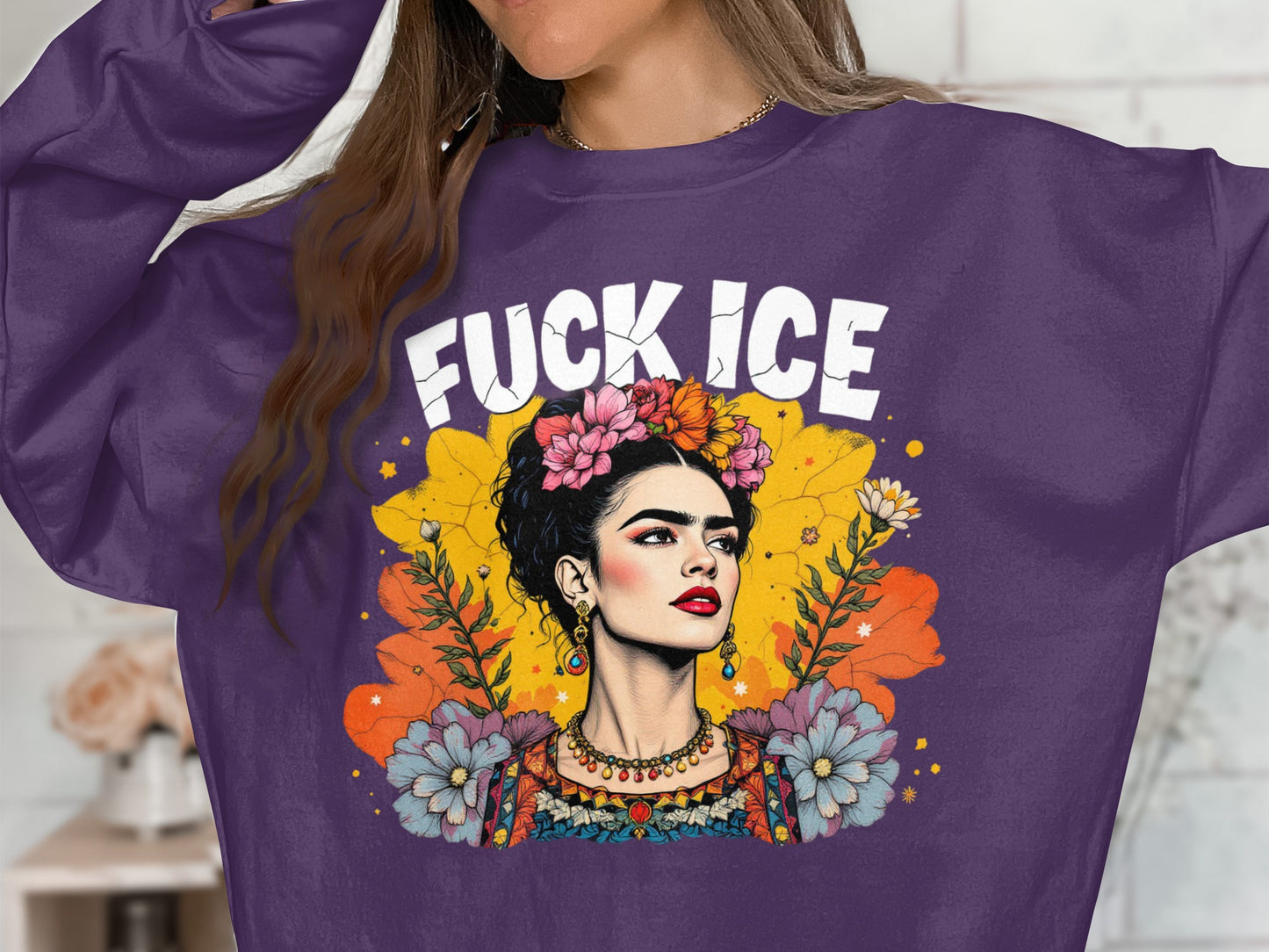 Vivid Frida Kahlo Fuck Ice Graphic Sweatshirt