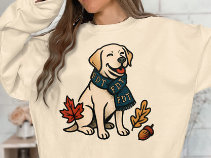 Cute Happy Dog With Leaves and Acorn Sweatshirt