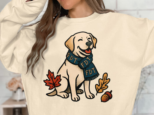 Cute Happy Dog With Leaves and Acorn Sweatshirt