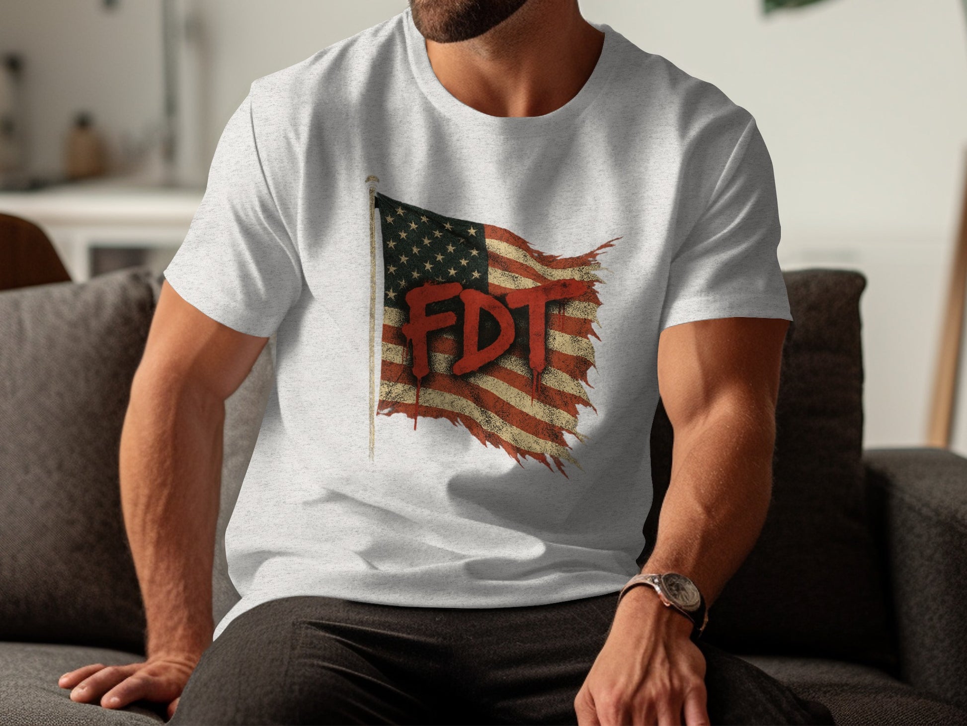 Distressed American Flag with FDT text t-shirt product type