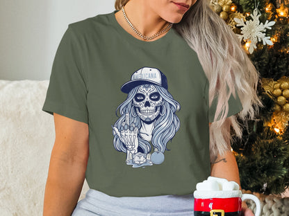 Americana Skull Girl Graphic Design T-shirt