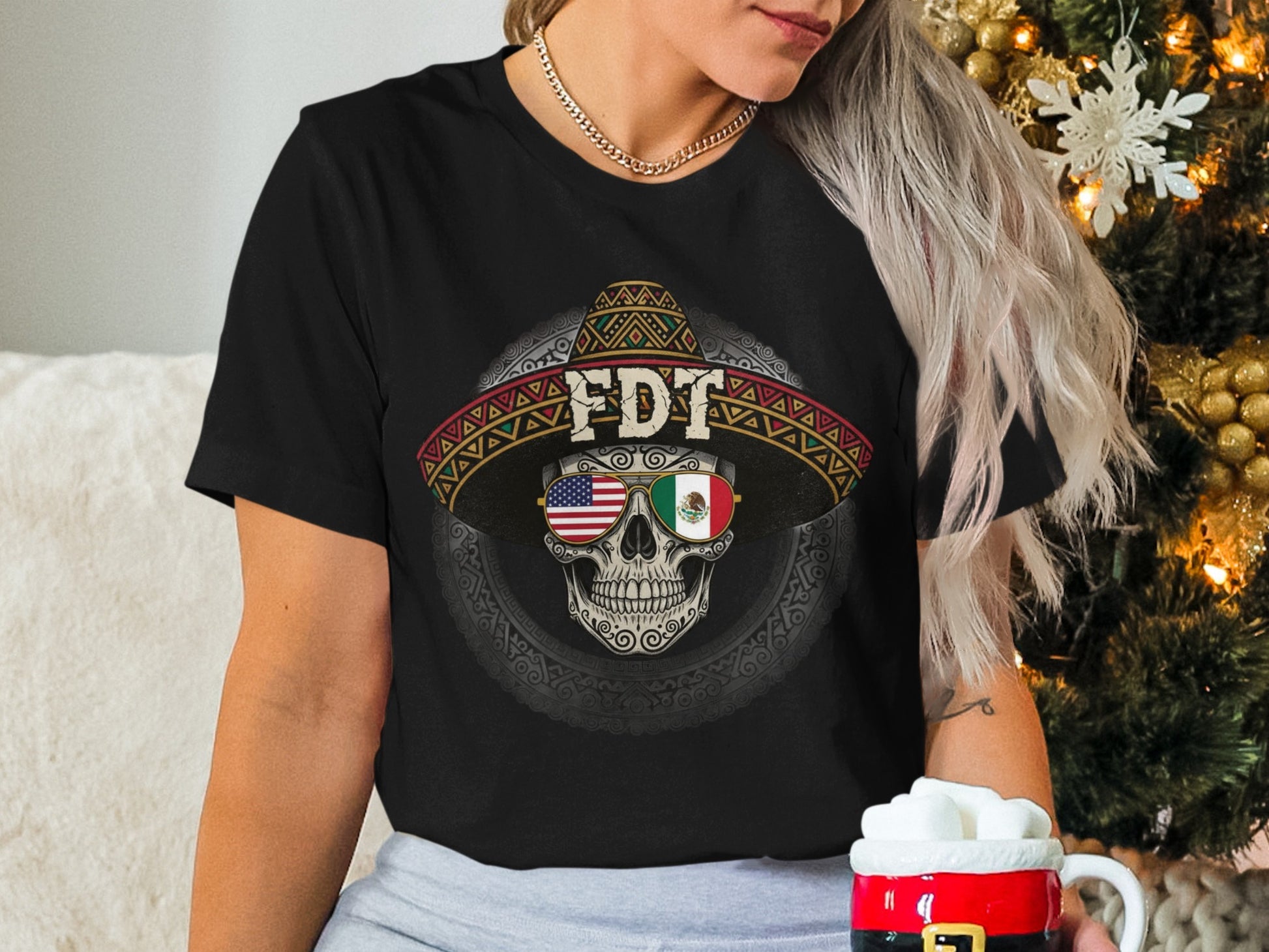 Festive Skull Wearing Unique Hat Design T-shirt