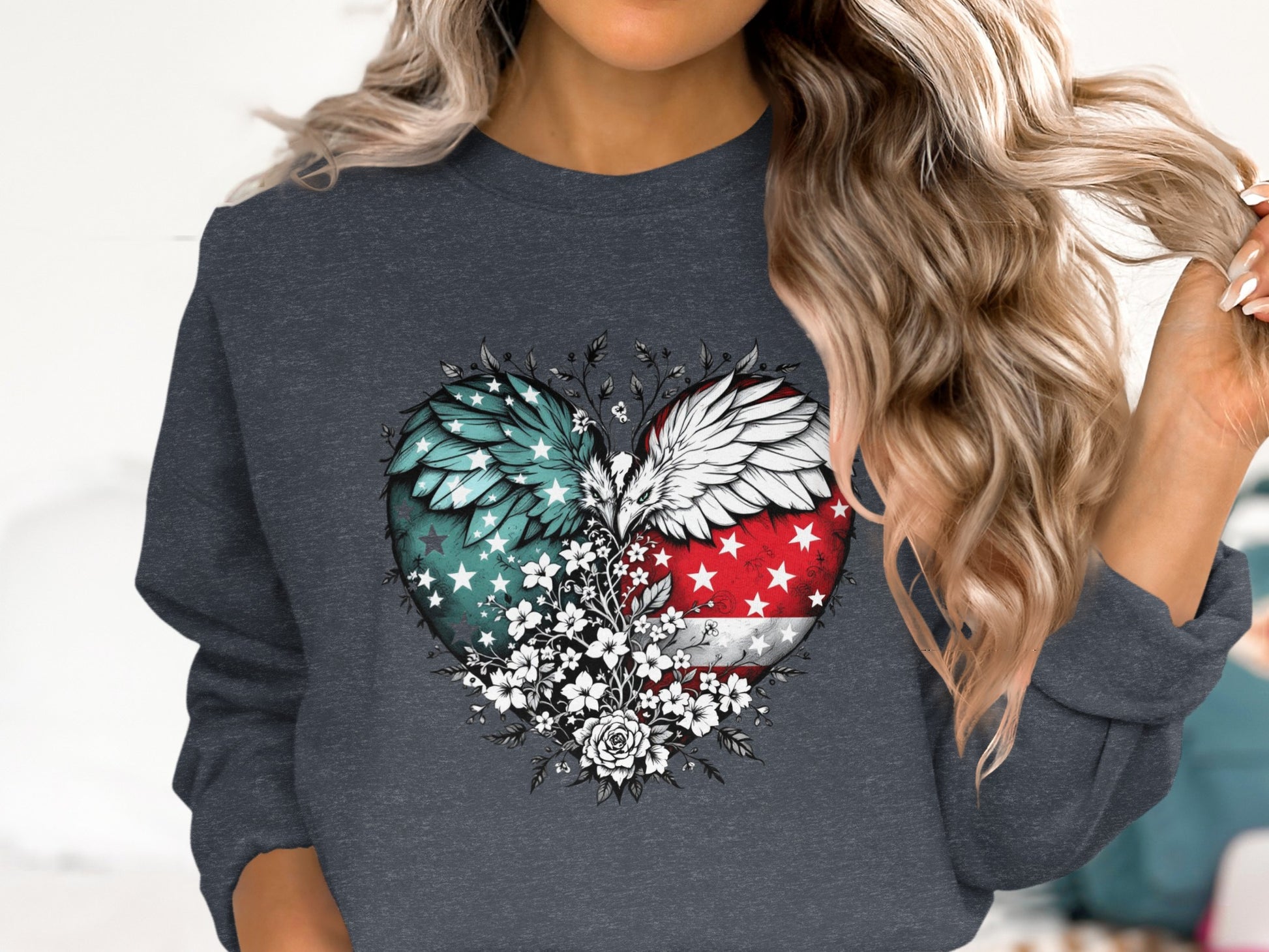 Heart Wings Floral Design Crewneck Sweater product type
