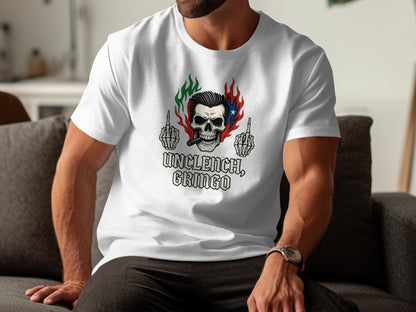 Unclench Gringo Skull Finger Flames Graphic T-shirt product type