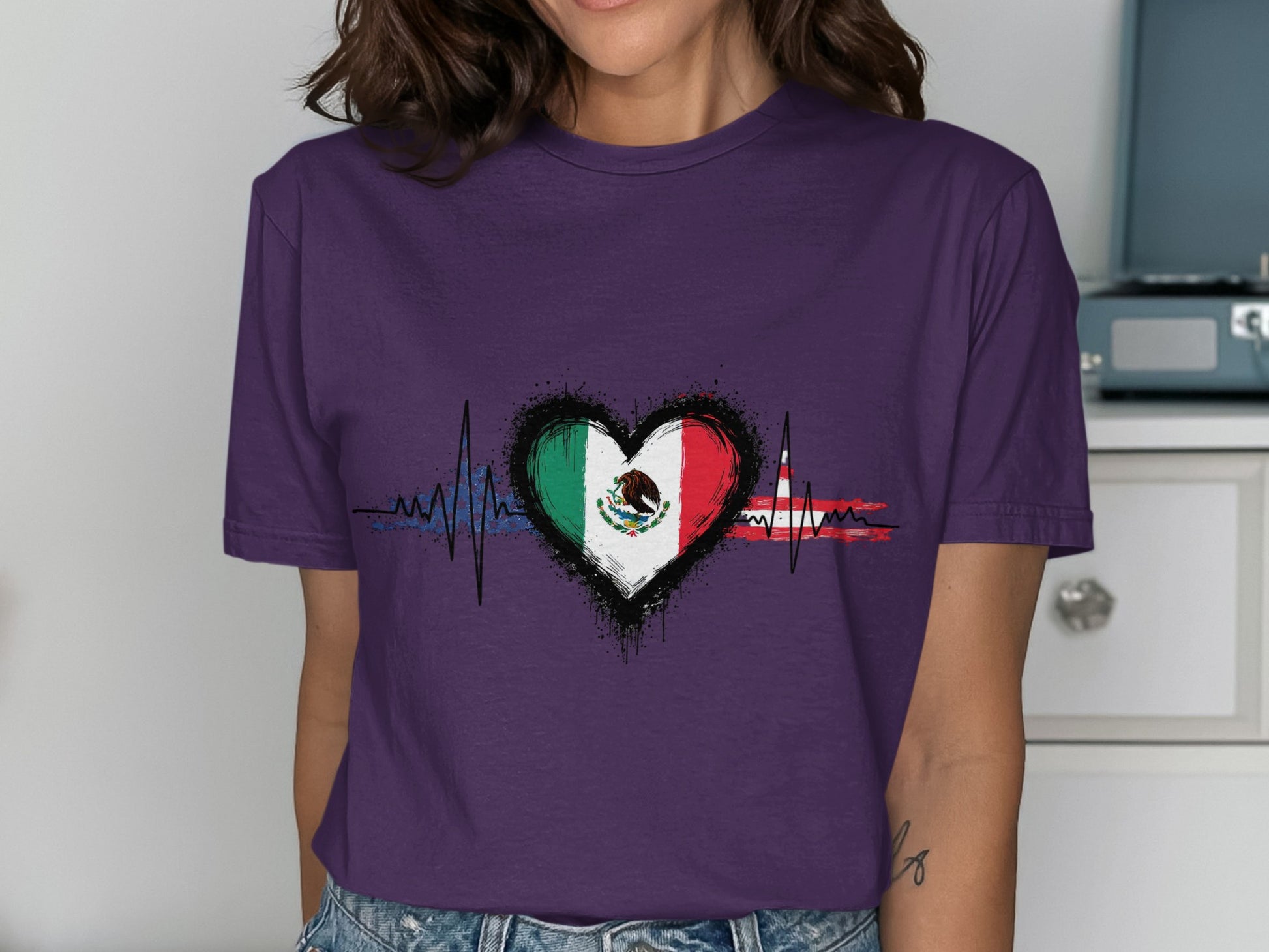 Mexican Flag Heartbeat Love Pulse Design T-Shirt product