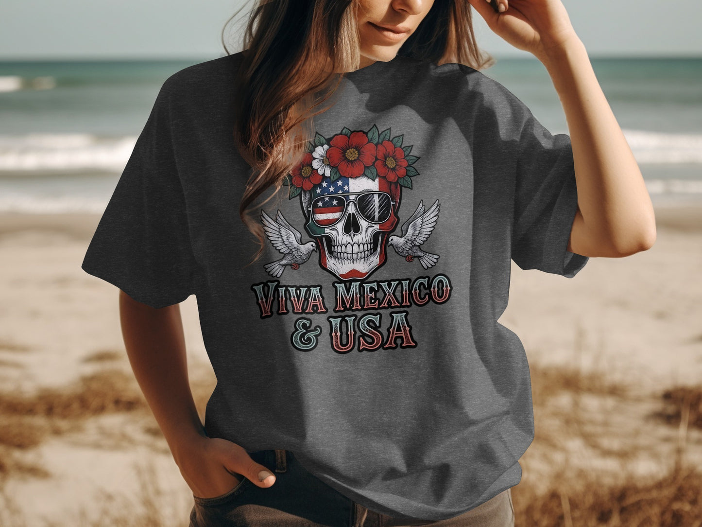 Viva Mexico and USA Skull Graphic T-shirt product