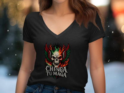 Chinga Tu Maga Skull and Flames Design Shirt product type