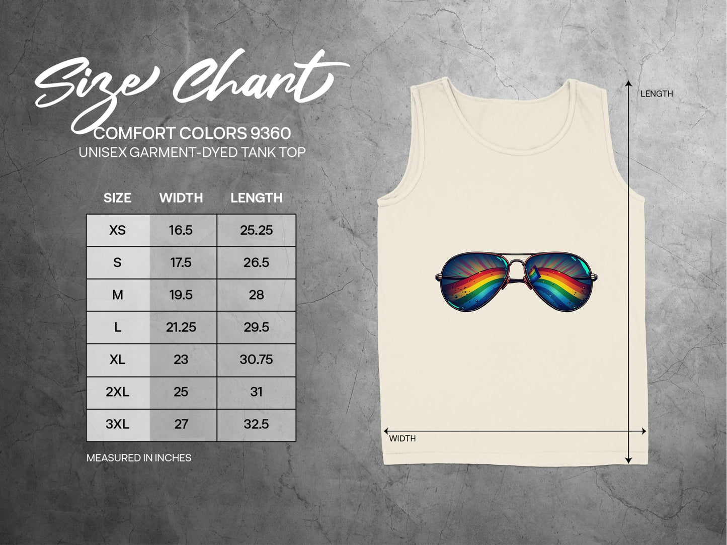 Rainbow Sunglasses Print Tank Size Chart Product Type