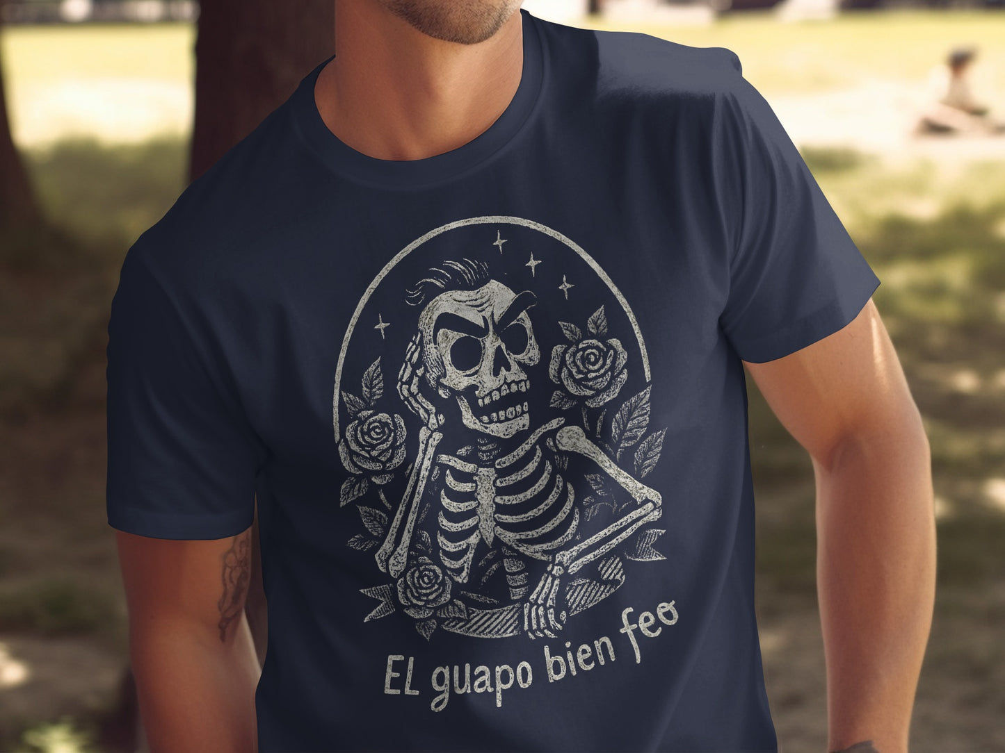 EL guapo bien feo skeleton and roses graphic shirt